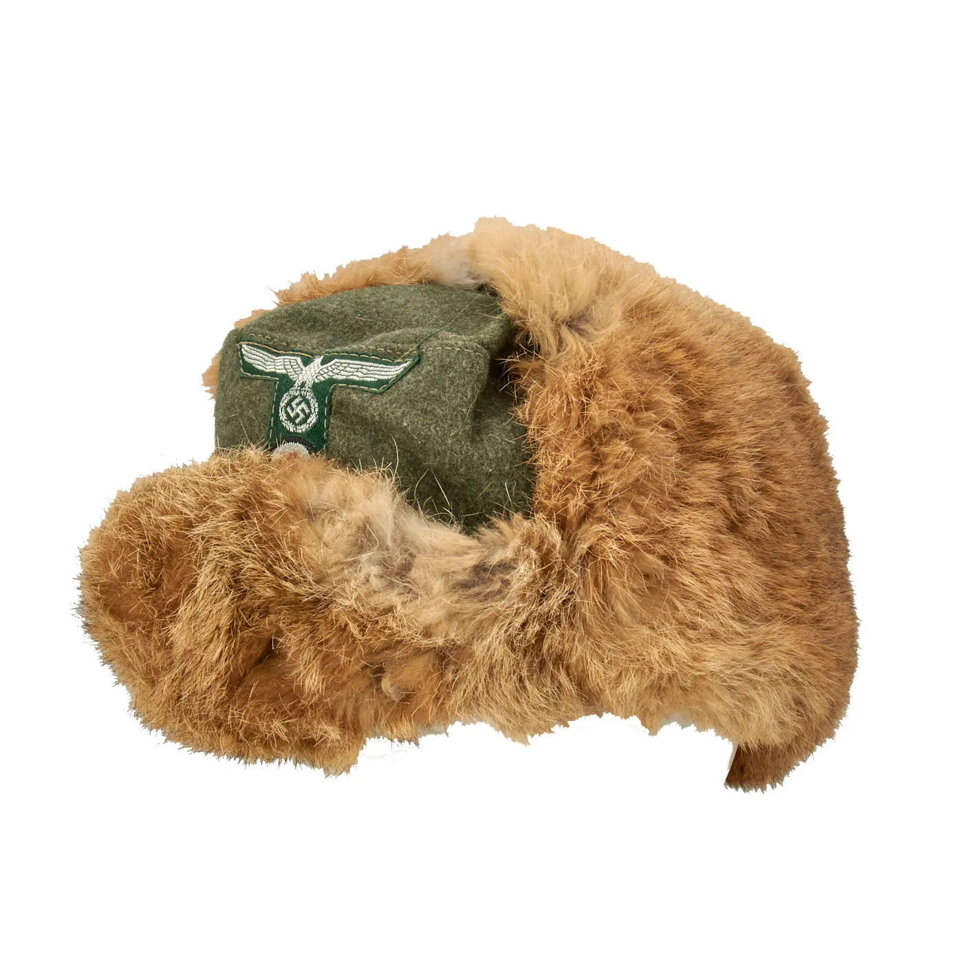 Original Rare German WWII Eastern Front Land Customs Winter Field Fur Cap - Pelzmütze