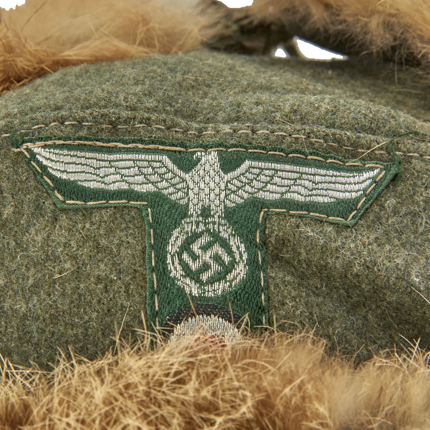 Original Rare German WWII Eastern Front Land Customs Winter Field Fur Cap - Pelzmütze