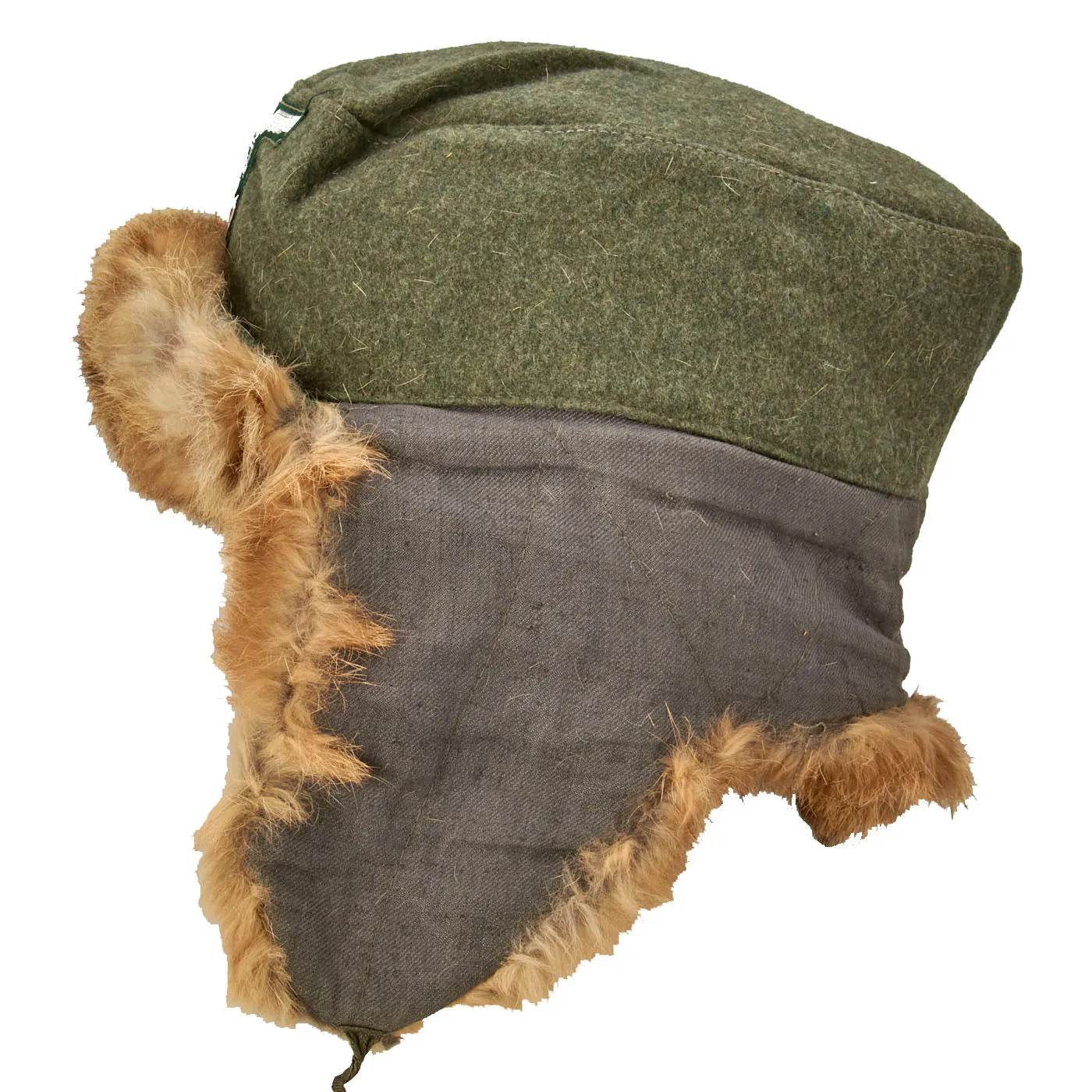 Original Rare German WWII Eastern Front Land Customs Winter Field Fur Cap - Pelzmütze