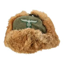 Original Rare German WWII Eastern Front Land Customs Winter Field Fur Cap - Pelzmütze