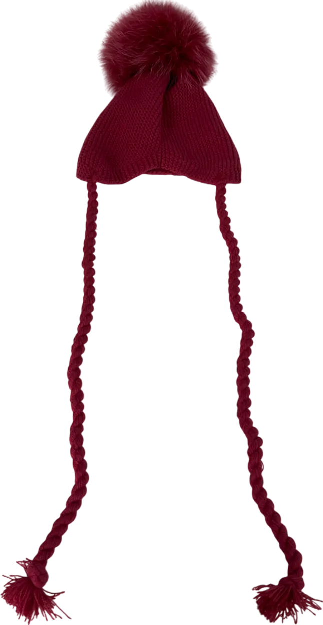 Pangasa Red Faux Fur Pom Pom Beanie Hat