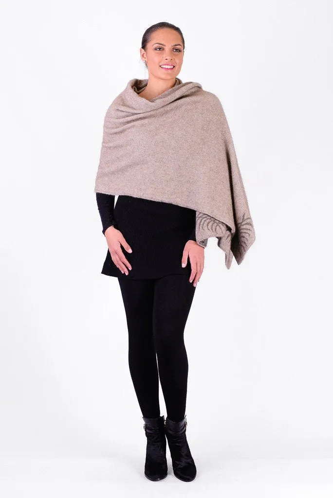 Possum Merino Pashmina with Fern Design Edge