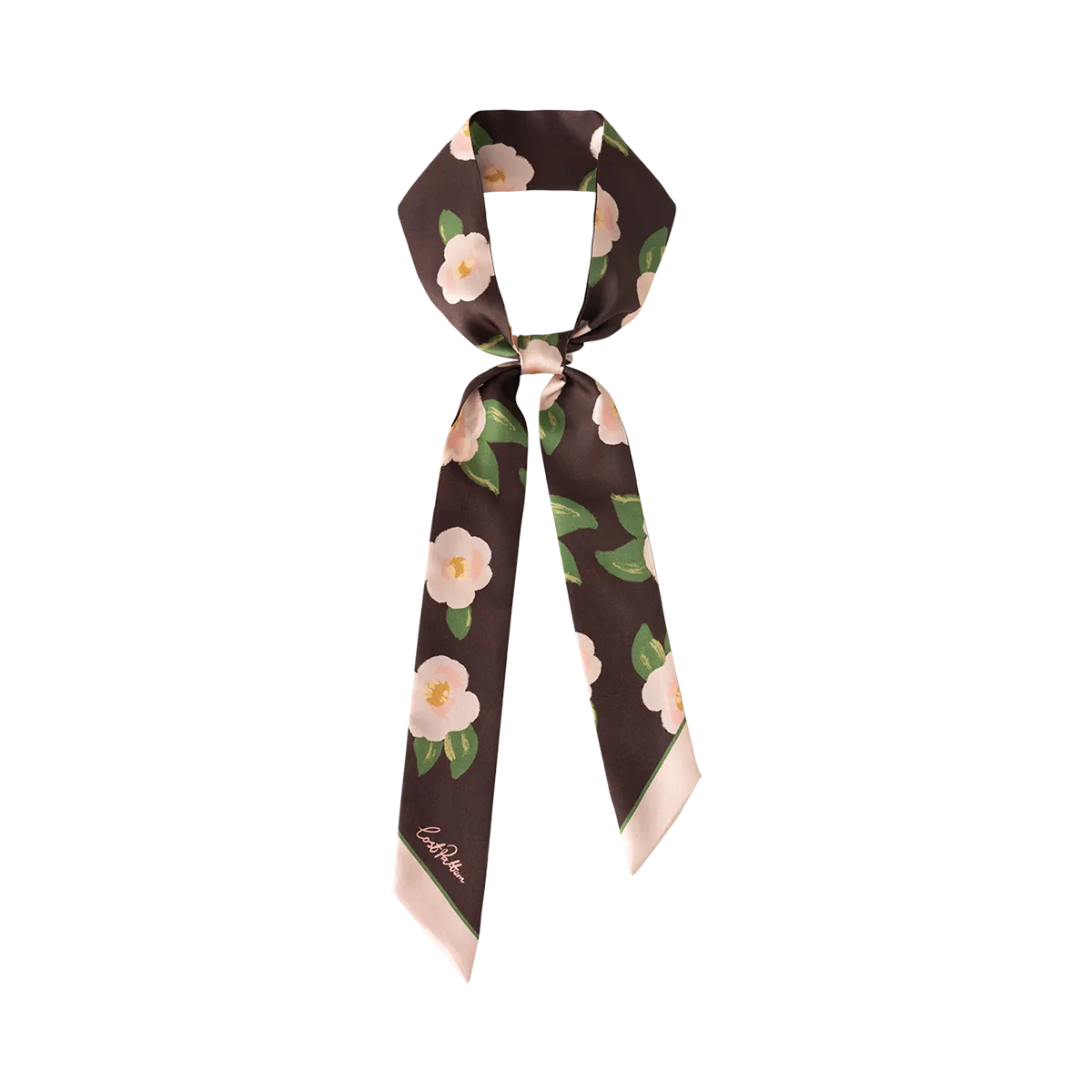 "Camellia" Silk Twilly Neck Bow - Dark Brown