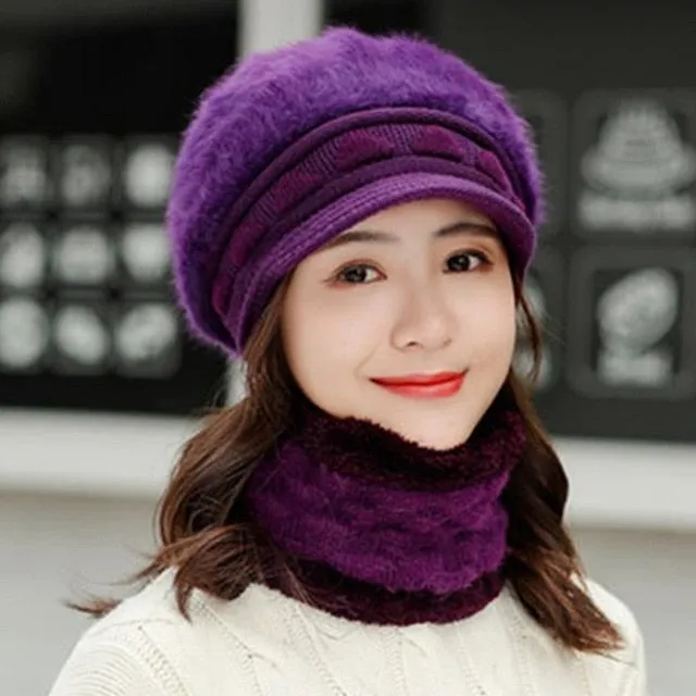 Rabbit Fur Thick Triangle Design Outdoor Knitted Woolen Warm Winter Cap