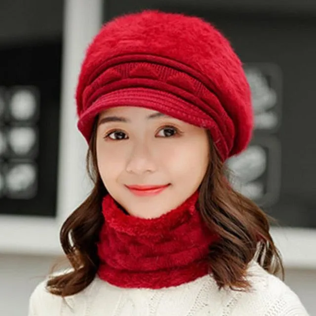 Rabbit Fur Thick Triangle Design Outdoor Knitted Woolen Warm Winter Cap