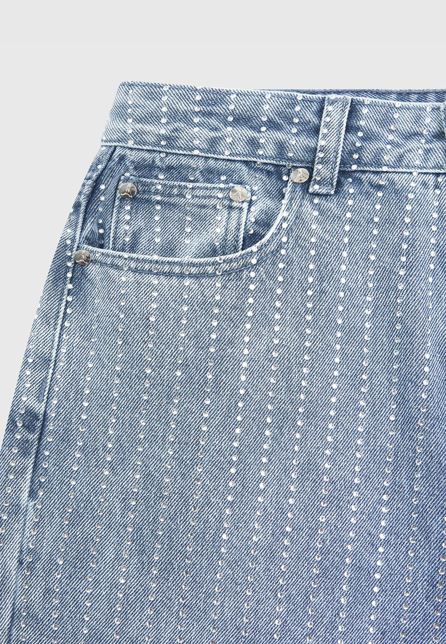Rhinestone Mom Jeans - Mid Blue