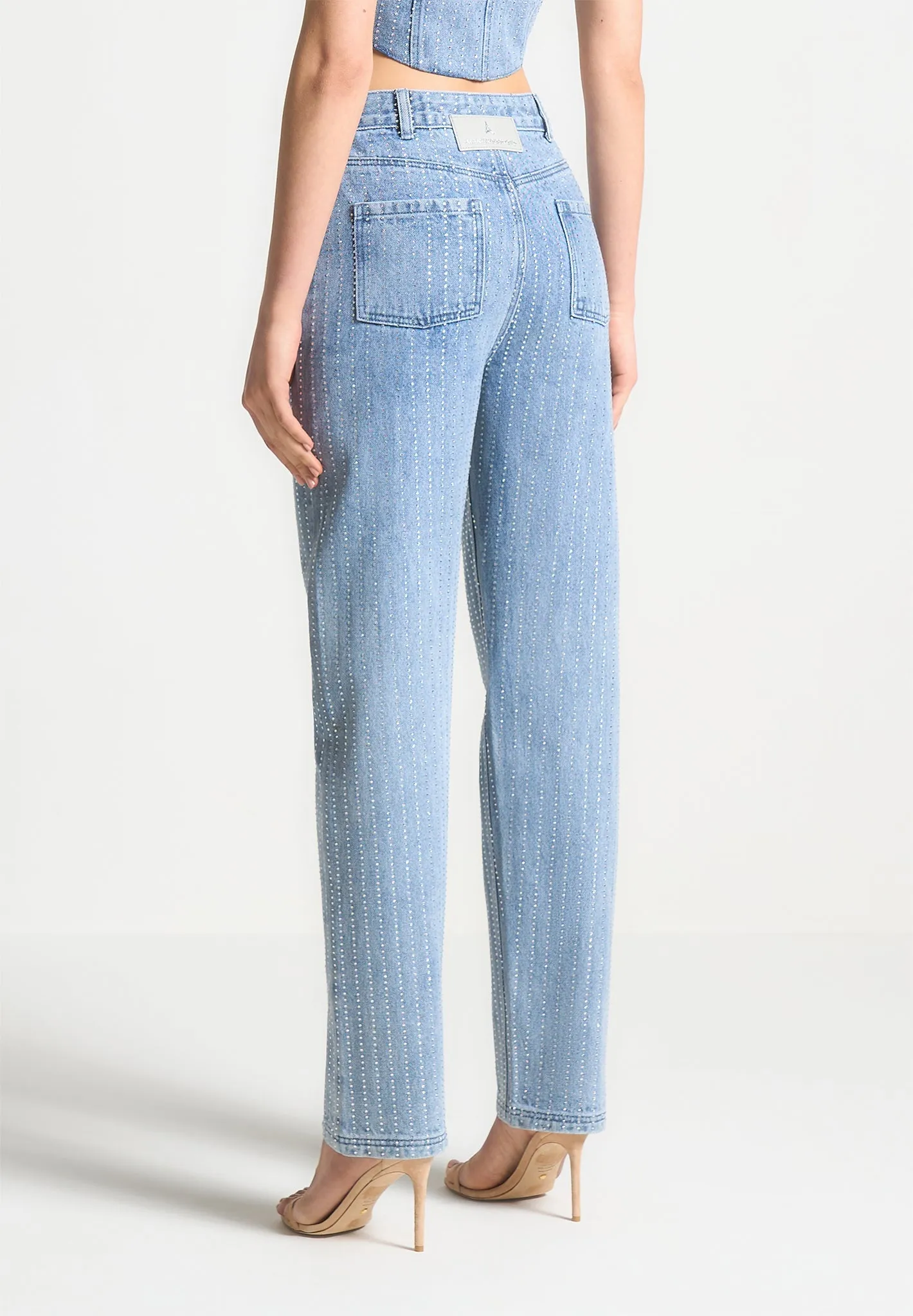 Rhinestone Mom Jeans - Mid Blue