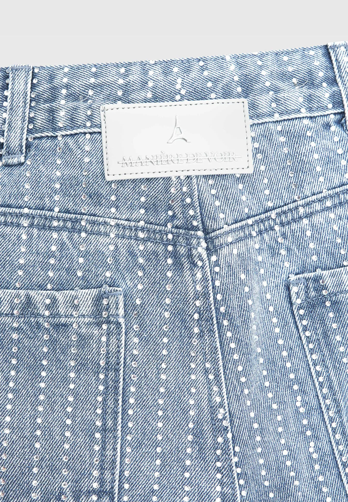 Rhinestone Mom Jeans - Mid Blue
