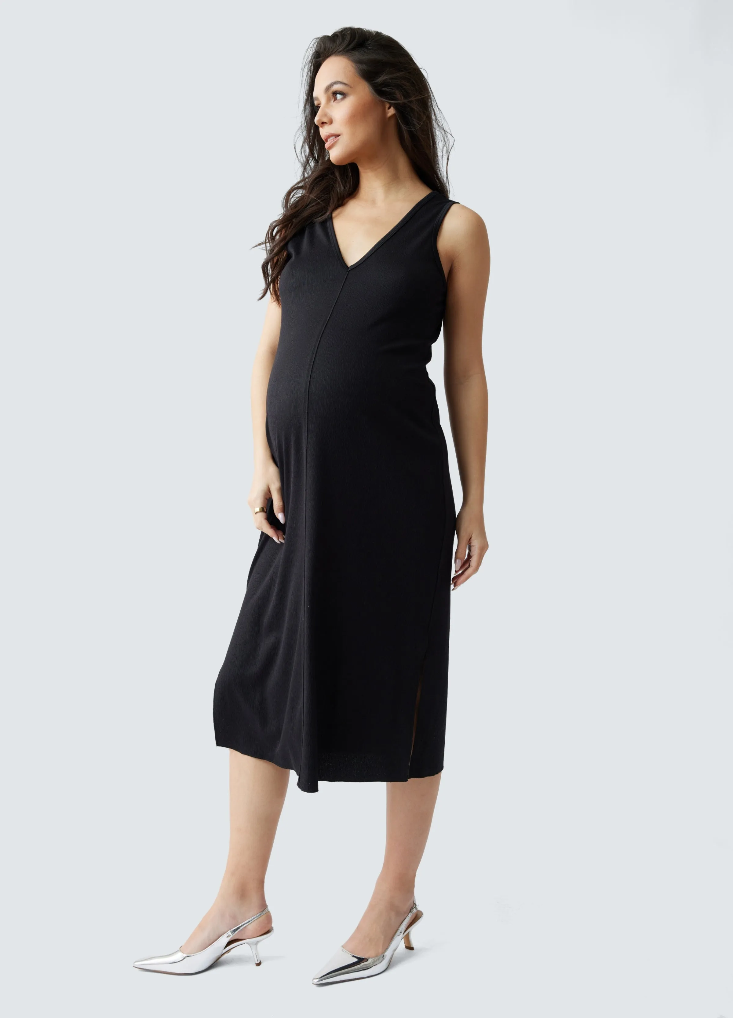 Sleeveless V-Neck Maternity Dress