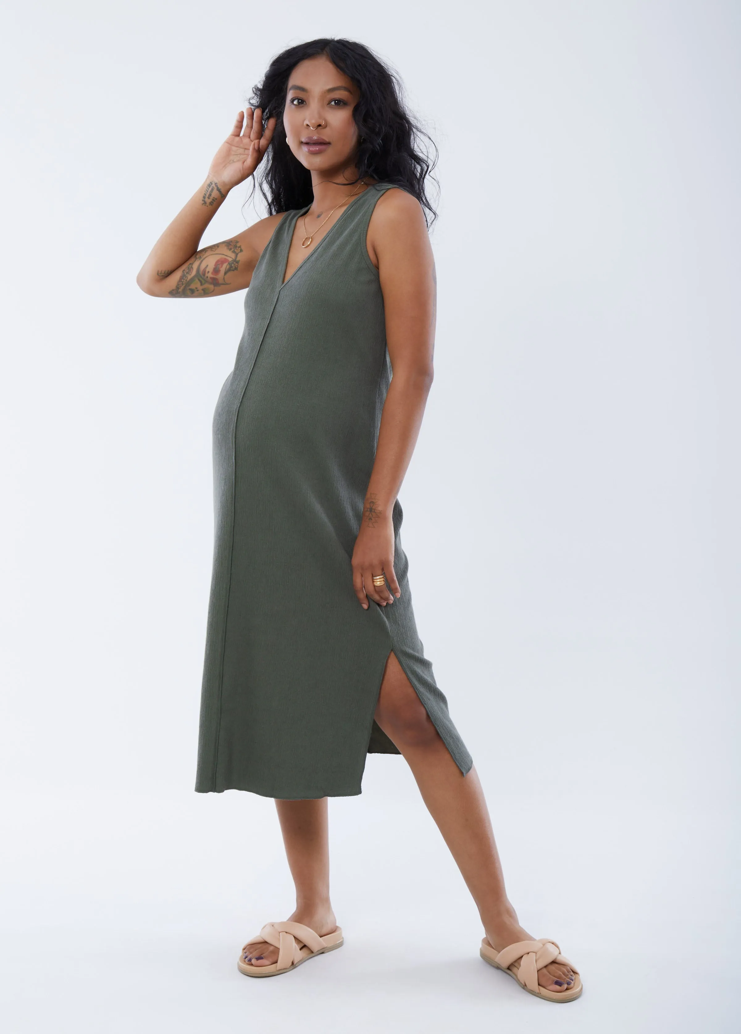 Sleeveless V-Neck Maternity Dress