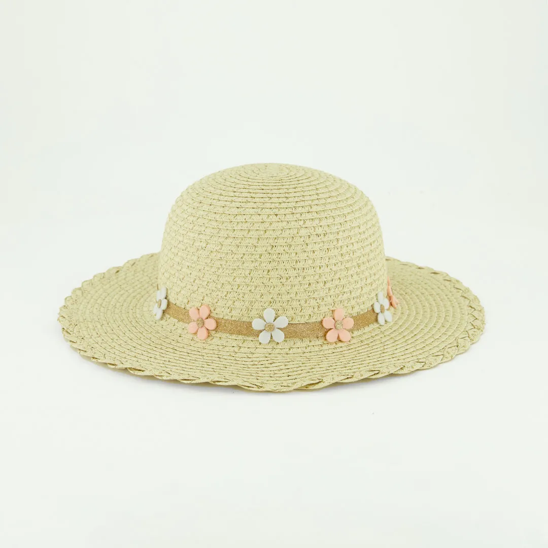 Straw Sun Hat.Flower Applique Trim Band.