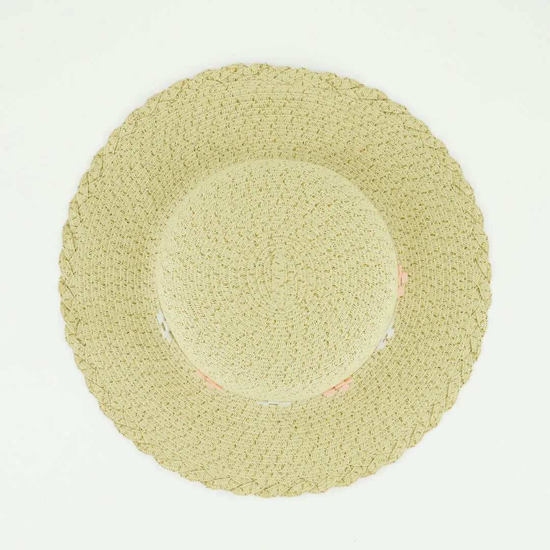 Straw Sun Hat.Flower Applique Trim Band.