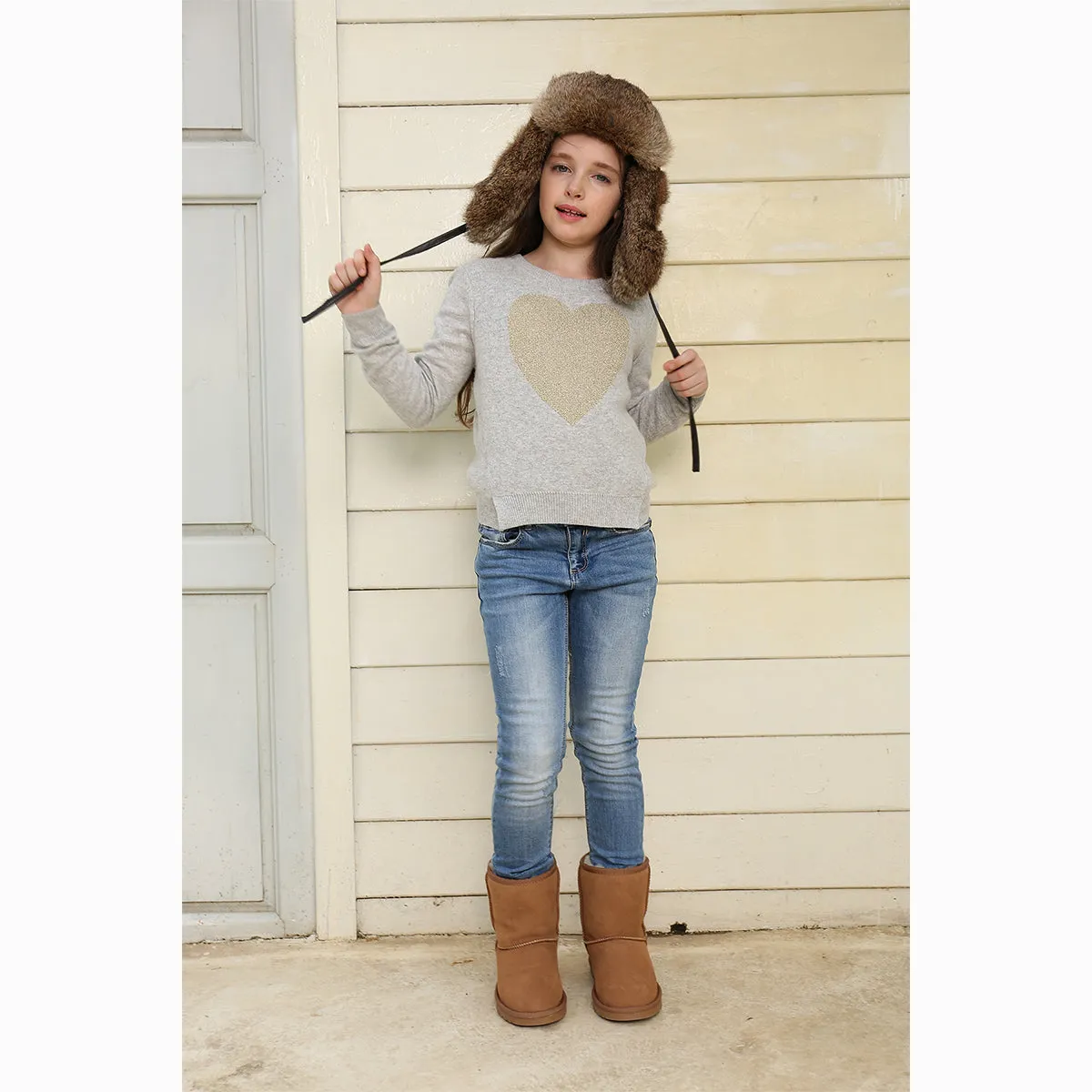 Ugg Kids Vintage Rodeo Leather Rabbit Fur Aviator Hat