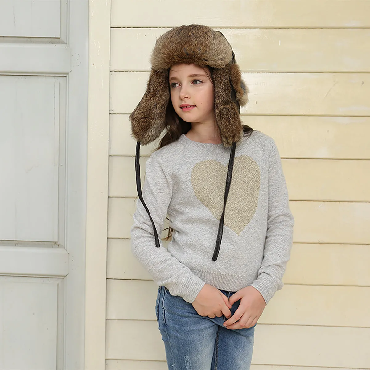 Ugg Kids Vintage Rodeo Leather Rabbit Fur Aviator Hat