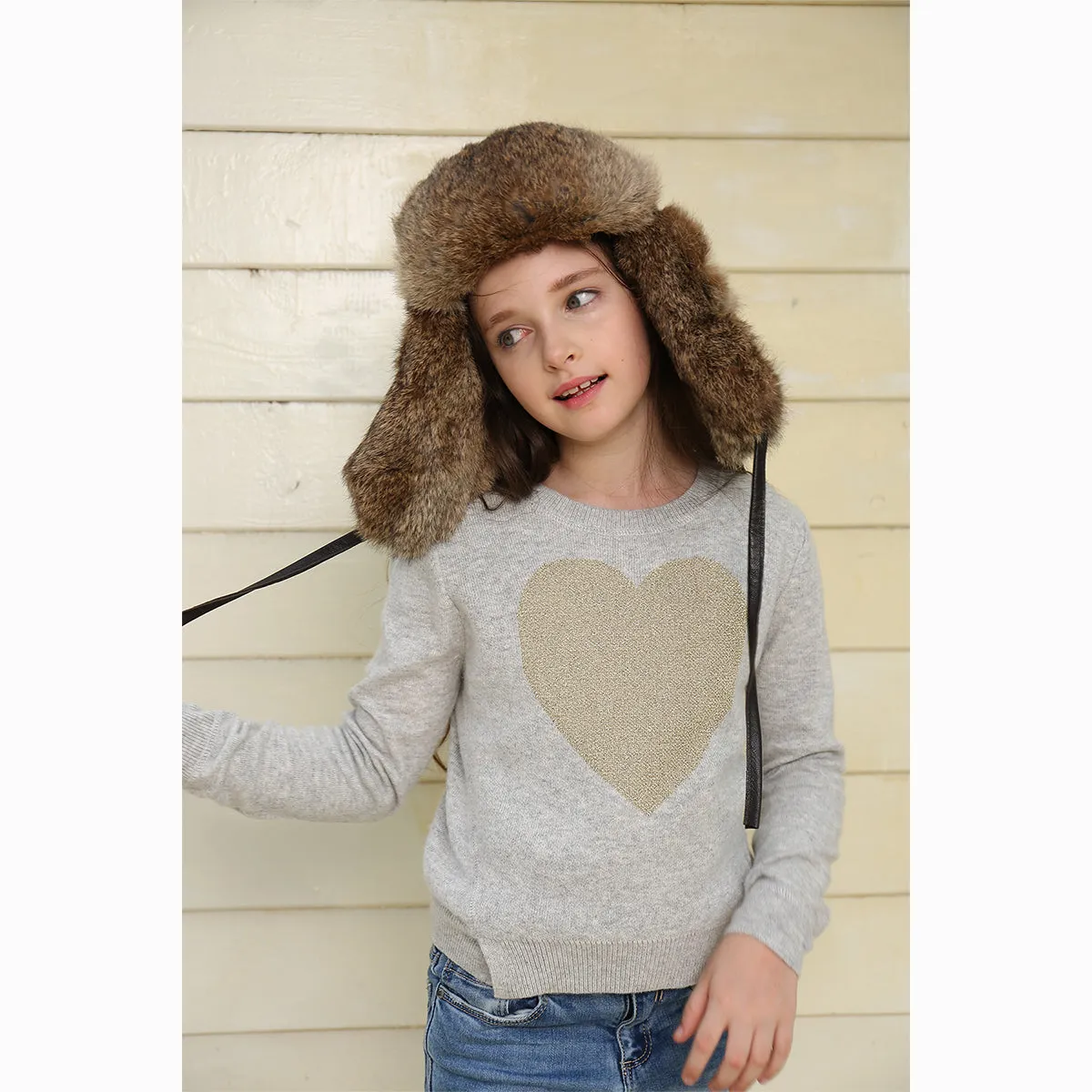 Ugg Kids Vintage Rodeo Leather Rabbit Fur Aviator Hat