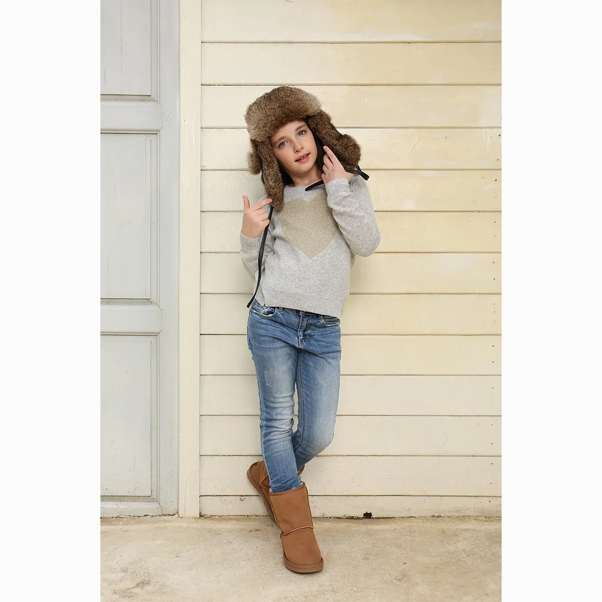 Ugg Kids Vintage Rodeo Leather Rabbit Fur Aviator Hat