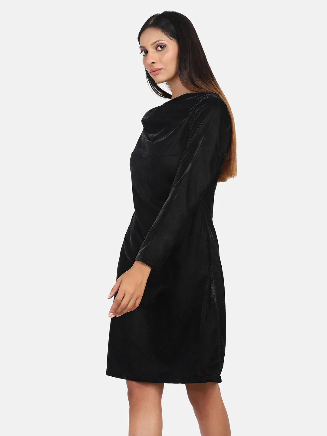 Velvet Cowl Dress - Black