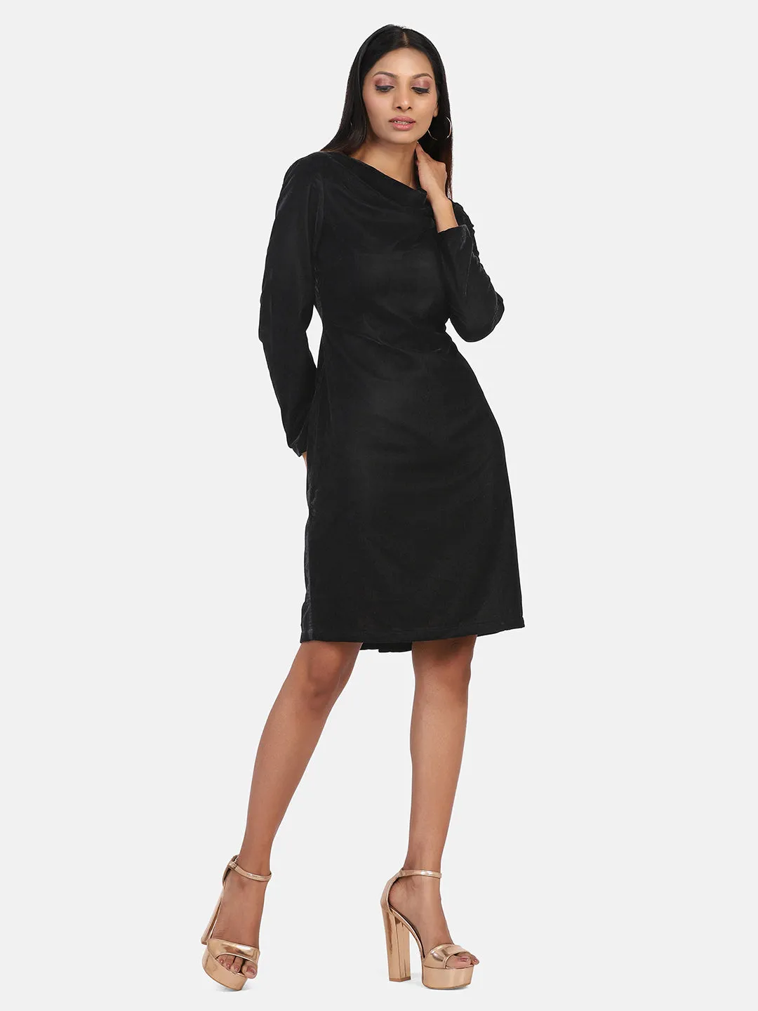 Velvet Cowl Dress - Black