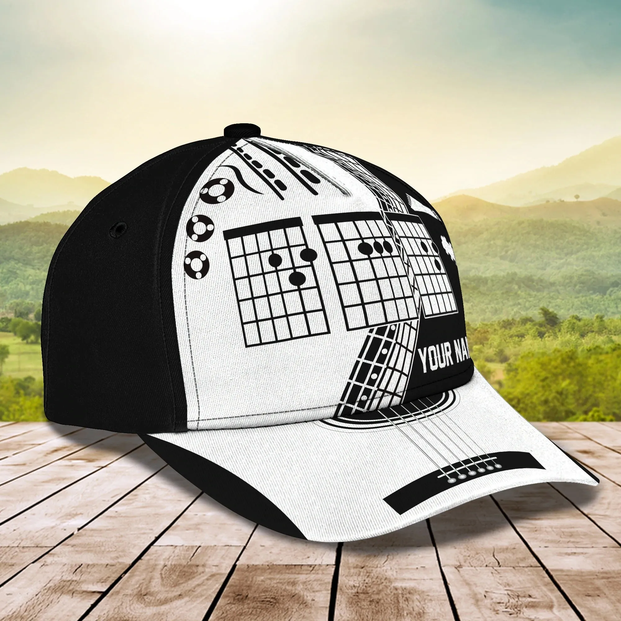 White And Black Guitar Cap Hat For Man, Gift To Guitar Man, Guitar Lover 3D Full Print Cap Hat