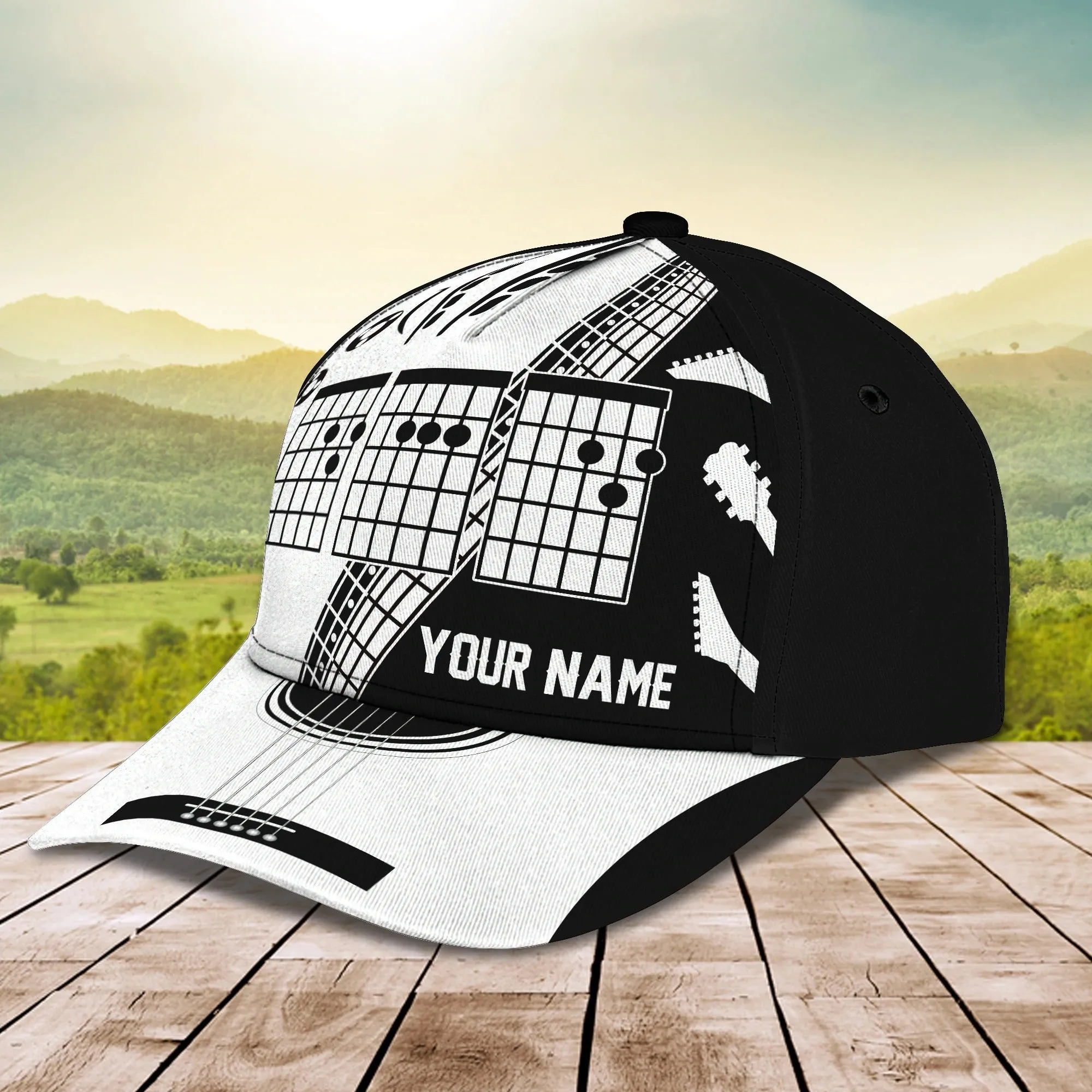 White And Black Guitar Cap Hat For Man, Gift To Guitar Man, Guitar Lover 3D Full Print Cap Hat