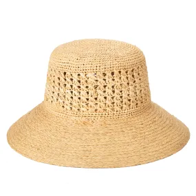 Women's Raffia Sun Hat with Hand Crochet Ventilated Crown