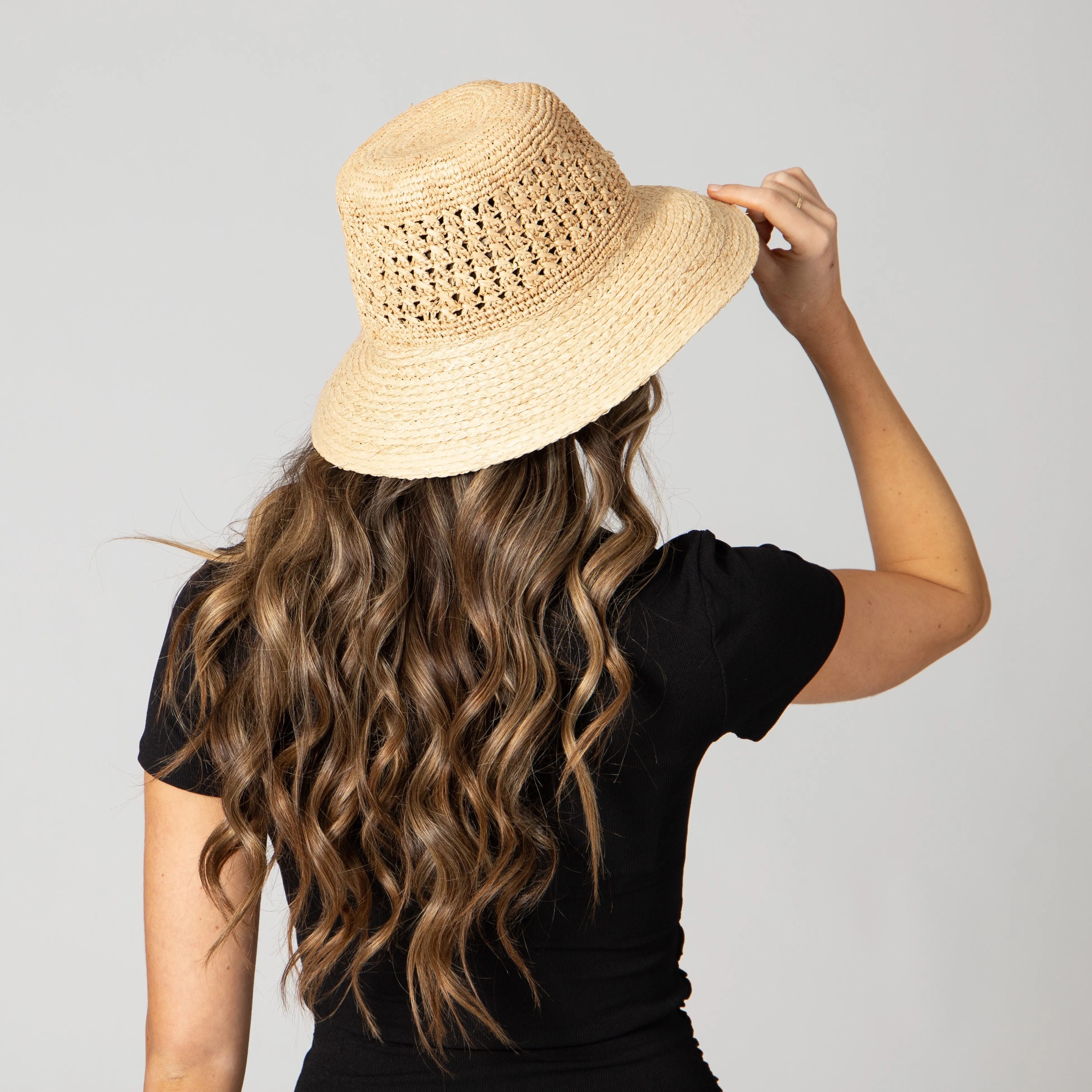 Women's Raffia Sun Hat with Hand Crochet Ventilated Crown