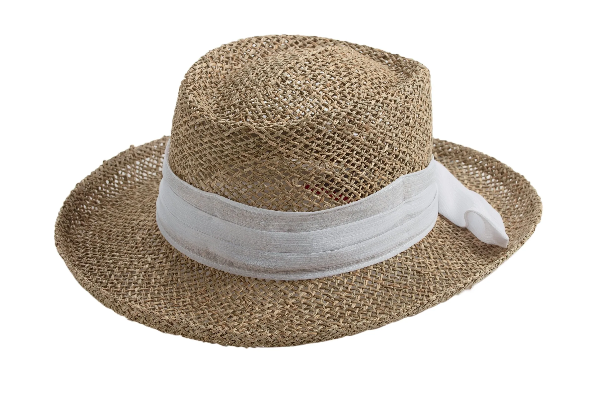 Womens Seagrass Gambler With Chiffon Band