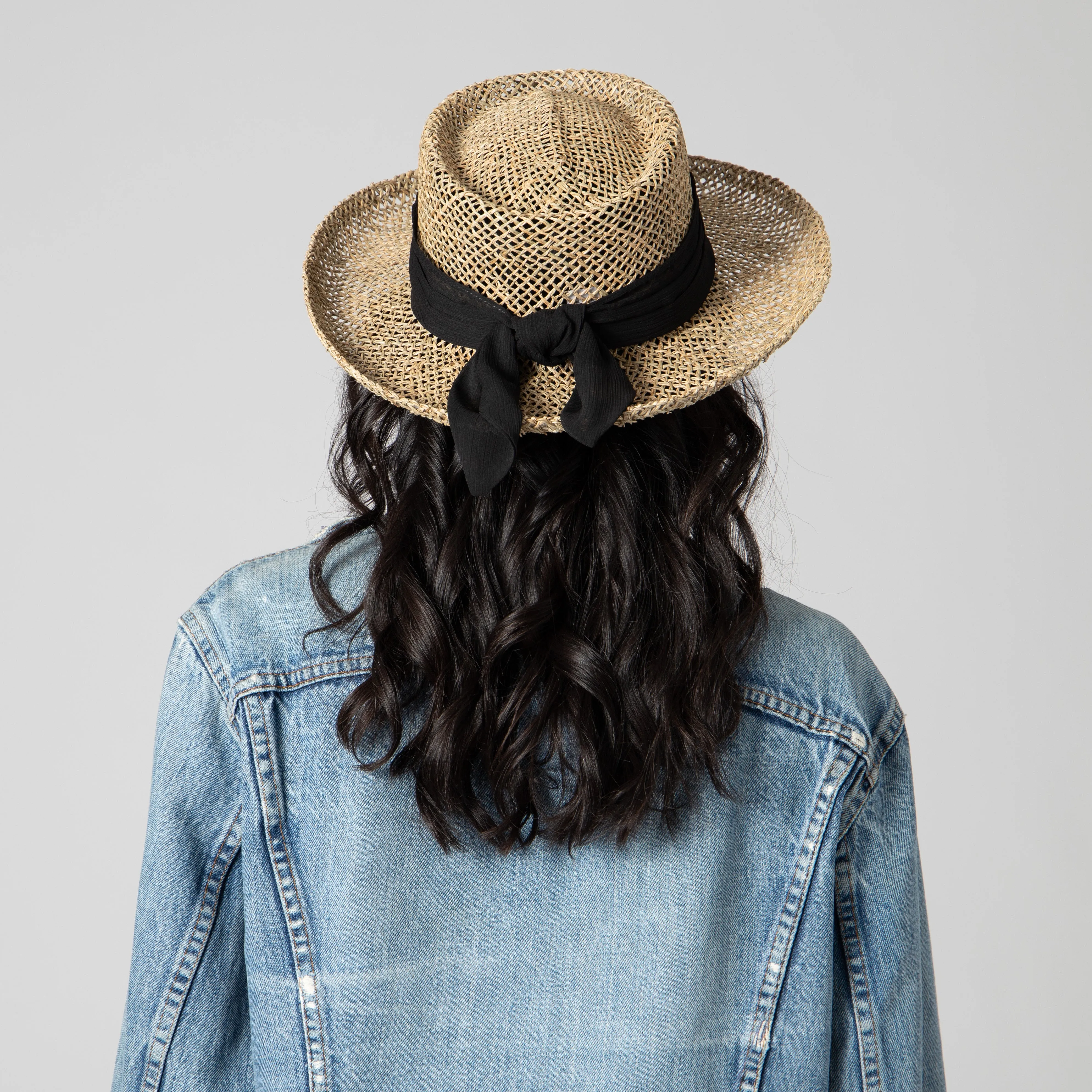 Womens Seagrass Gambler With Chiffon Band