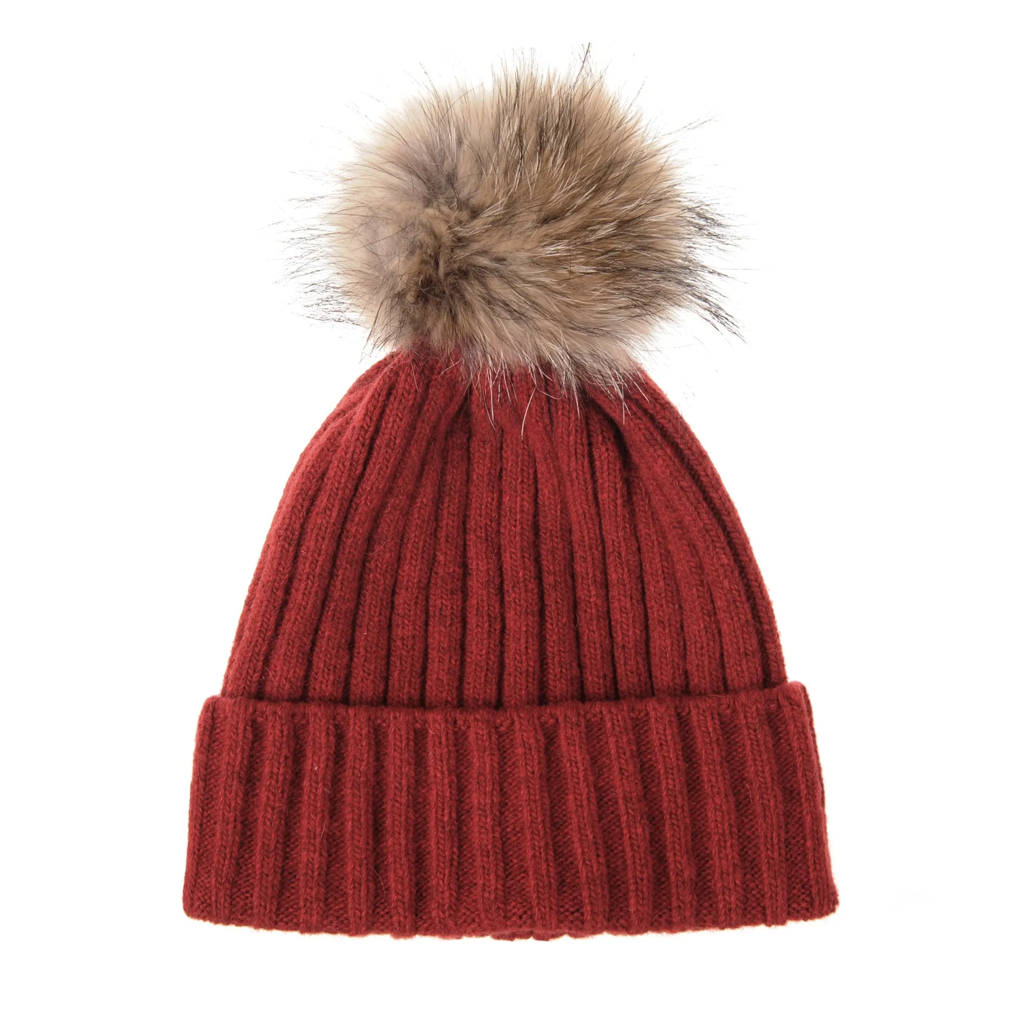 Wool Ribbed Knitted Beanie Hat Slouchy Bobble Pom AC5476