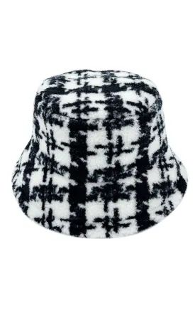 YHU220032 Plaid Sherpa Soft Faux Fur Bucket Hat